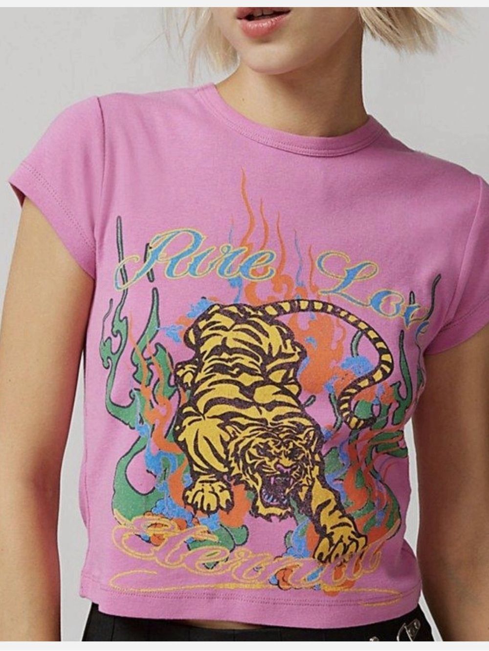 Urban Outfitters Pure Love Tiger Baby Tee In Pink Women’s Large